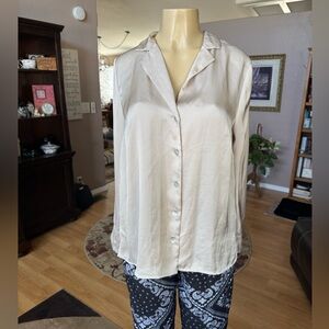 H&M beige long sleeve silky satiny blouse-size M